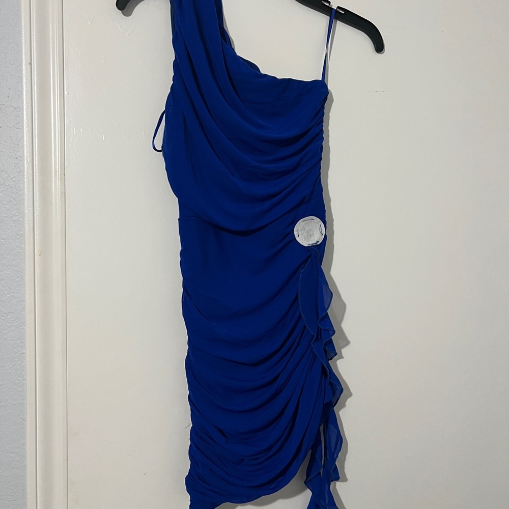 Elegant Blue One-Shoulder Dress